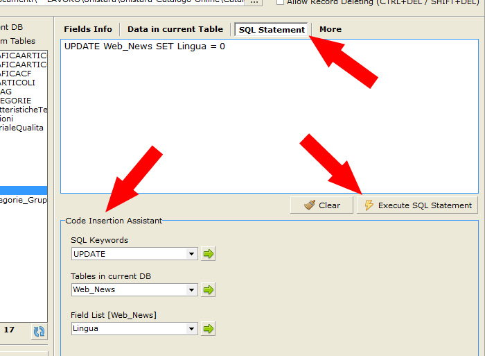 Changes to the database are possible by executing SQL statements (ADO compatible): UPDATE, DELETE, CREATE, ALTER, and so on.